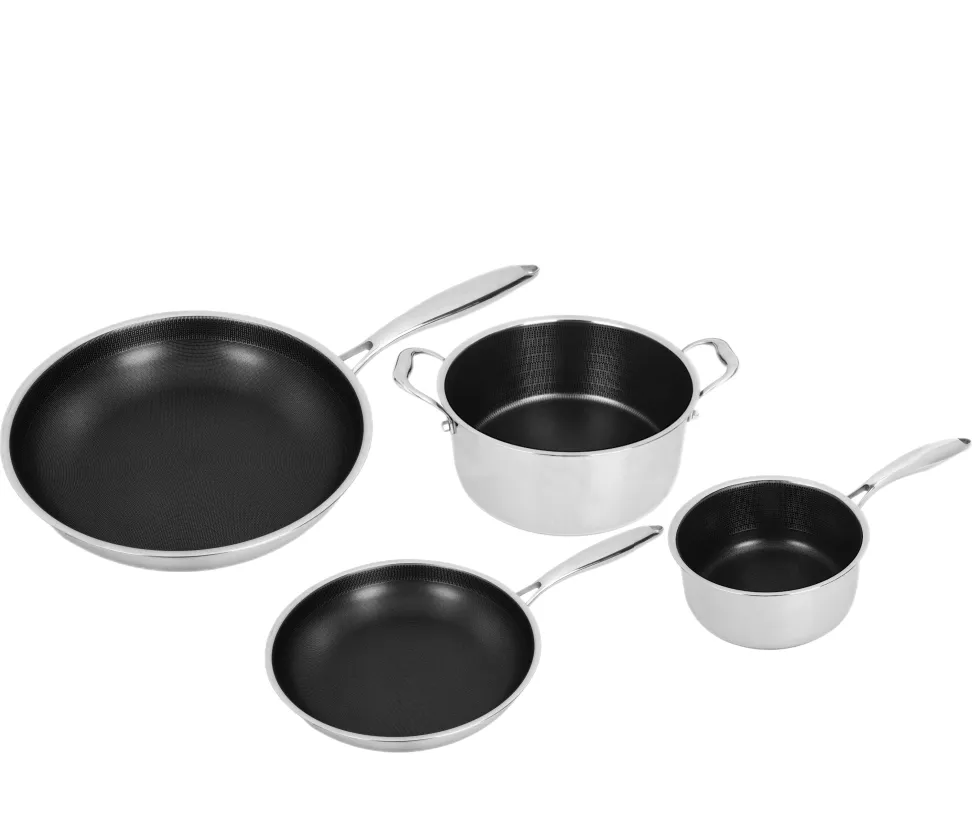 Grosir set panci masak stainless steel mewah, set peralatan masak dapur anti sarang lebah dan panci anti lengket