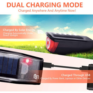 ไฟจักรยาน LED พลังงานแสงอาทิตย์ ไฟหน้าและไฟท้ายจักรยาน กันน้ำ IPX4 ชาร์จ USB ได้ อุปกรณ์ปั่นจักรยาน - Product Image 3