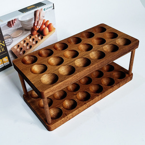 Solid Wood Egg Storage Rack Double Layer <b>Kitchen</b> Countertop Freshness Preservation Minimalist Design - Product Image 1