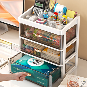 Caja organizadora de escritorio de plástico transparente de 3 niveles, organizador blanco para papelería de oficina - Product Image 4