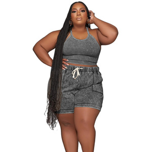 Conjunto de Dos Piezas de <span class=keywords><strong>Talla</strong></span> <span class=keywords><strong>Grande</strong></span> para Primavera y Otoño, Estilo Europeo y Americano, Chaleco Informal con Estampado y <span class=keywords><strong>Pantalones</strong></span> Cortos - Product Image 3