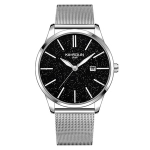 Reloj mecánico para hombre, reloj de pulsera para hombre, esfera negra con brillo fino y estrellas, ventana de fecha única, correa de malla ultrafina, minimalista - Product Image 3