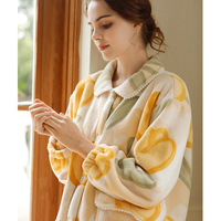 Ensemble de pyjama et de vêtements de détente en velours composite en laine d'agneau en cachemire de lait épais en polaire d'hiver, imprimé multicolore