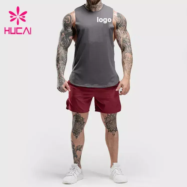 Hucai Custom Men High Quality Gym Fitness Tank Top Soft Breathable Workout Stringer Hot Sale