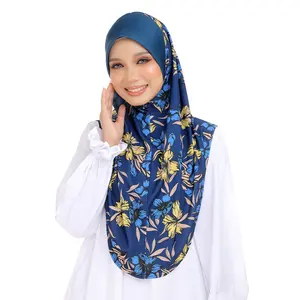حجاب إسلامي ساريما مخصص وشاح ماليزي إسلامي مطبوع عليه زهرة حجاب فوري