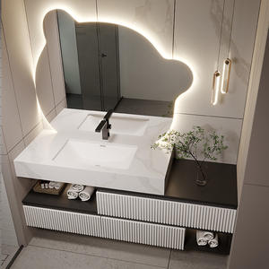 Set di mobili da toeletta moderni in stile europeo con doppio lavandino da bagno con lavandino - Product Image 4