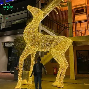 Hot-Selling Outdoor Large-Scale Christmas Reindeer Sled 3D Sculpture Deer Christmas Outdoor Decoration Led Elk Theme Light