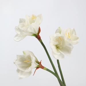 Amaryllis artificiel en latex de haute qualité S620, fleurs d'orchidée blanches et roses, 3 têtes, effet toucher réel - Product Image 3