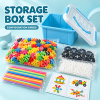 Ensemble de construction flocon de neige à sept trous en gros, kit de construction coloré avec tiges et roues, options de boîte de rangement