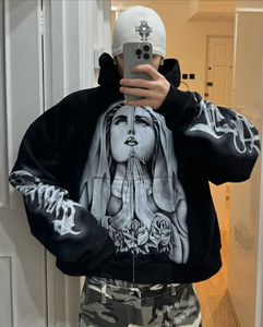 Sudaderas con Capucha Gruesas de Algodón Pesado con Cierre, Personalizadas al por Mayor, de Alta Calidad, con Impresión en Verde, Impresión DTG, Lavado Ácido - Product Image 2