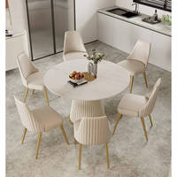 Vente d'usine, ensemble de table à manger ronde moderne et luxueuse, meubles élégants pour la maison avec plateau en métal et en pierre pour une utilisation en cuisine, petit espace