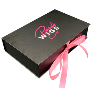 Bán Buôn Tùy Chỉnh Logo Đen Tóc Giả Phần Mở Rộng Tóc Hộp Bao Bì Con Người Trinh Nữ Tóc Hộp Quà Tặng Trang Phục Box Insert Satin Với Ribbon - Product Image 5