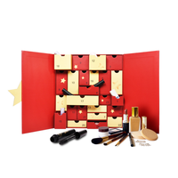Caja de Calendario de Adviento Roja de Lujo para las Fiestas con 24 Cajones, Detalles en Relieve con Lámina Dorada, Recubrimiento UV y Cierre Magnético