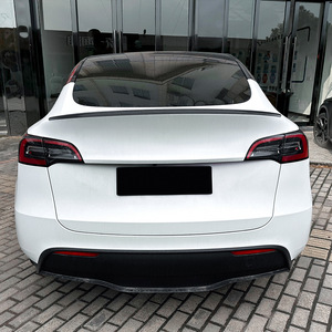 Tesla Model Y <b>Rear</b> <b>Spoiler</b> Wing ABS Piano Black Glossy Carbon Fiber Texture Trunk Lip Trim - Product Image 4