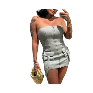 Vestido de tubo ajustado sin mangas de color liso vintage al por mayor con bolsillos y cremallera para mujer, ideal para club y moda. - Product Image 2