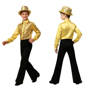 Traje de Baile Latino para Niños, Conjunto de Jazz para Actuaciones en Escenario, Camisa con Lentejuelas, Pantalones Acampanados, Sombrero Fedora, Talla Personalizada - Product Image 4