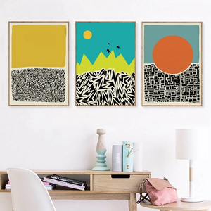 Vente en gros bas prix Mid-century moderne abstrait couleur bloc ligne affiches et impressions toile art peinture pour salon décor - Product Image 3