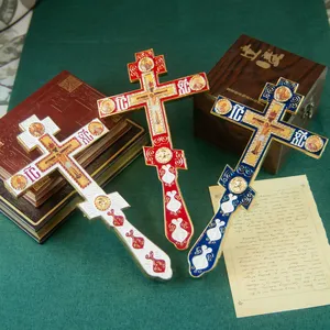 Cruz de crucifijo de pie HT con soporte desmontable, Cruz de mano de Jesucristo de Metal ortodoxo para decoración de Iglesia en Casa