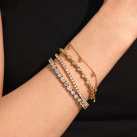 Bracelet tennis en acier inoxydable plaqué or PVD imperméable et anti-ternissement avec zircone cubique pour femme, bijoux de mode