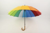 Parasol de plage manuel Rainbow Wholesale à 16 baleines, manche en bois, mât droit, en tissu résistant, pour cadeaux promotionnels d'entreprise