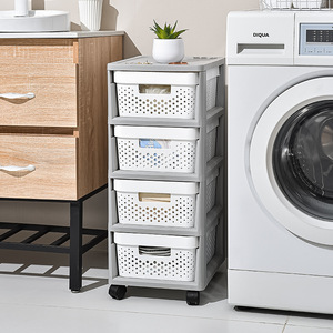 <b>Plastic</b> <b>Storage</b> <b>Drawer</b> Cabinet 4 Layers With Wheels For Home Toy Organization White And Gray - Product Image 4