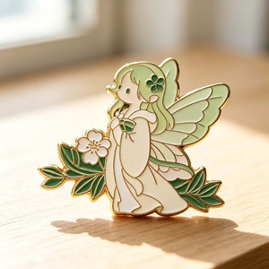 Épinglette Métallique Fille Fée Plaqué Or Émail Dur Motif Dessin Animé Collectionneur - Product Image 2