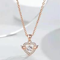 Roosgouden engelenvleugels hart ketting van roestvrij staal met sprankelende dansende zirkonia diamant fladderende hanger voor vrouwen, liefdessieraden
