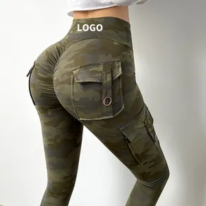 Women Pockets Yoga Cargo Leggings For Women Custom Camo 6 Pocket Cargo Pants High Waist Gothic Joggers Gym Leggings