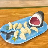 Nouvel ensemble d'assiettes à sushi en céramique Thème Requin, Plateau de service sur le thème de l'océan avec bol à sauce soja tête de requin et bol à chips et sauce, Vaisselle