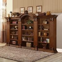 Meubles de bureau en bois sculpté classique américain de luxe, table de bureau en bois de chêne antique, table de bureau incurvée en bois, bureau de direction