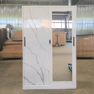 Home Cloth Storage Mirrored Sliding <span class=keywords><strong>2</strong></span> Tür Eisen Almirah Metalls chrank Custom Pattern Printing Stahl möbel Kleider schrank Schlafzimmer - Product Image 2