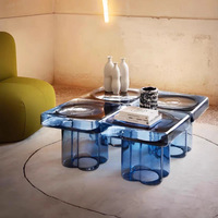 Ensemble de 2 tables carrées L48*W48*H35cm L48*W48*H48cm, table d'appoint en verre vert ambre bleu violet 48cm 480mm, meubles en verre
