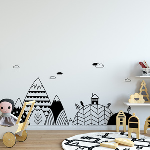Autocollant Mural <span class=keywords><strong>noir</strong></span> <span class=keywords><strong>et</strong></span> <span class=keywords><strong>blanc</strong></span> de Style moderne, <span class=keywords><strong>papier</strong></span> <span class=keywords><strong>peint</strong></span> amovible pour chambre à coucher, nuages, maison de montagne - Product Image 4