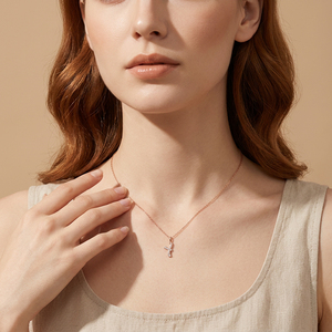 Romantic Script Initial Collection 18K Solid Rose Gold Real Natural Diamond Initial Pendant <b>Necklace</b> For Women Daily Wear - Product Image 6