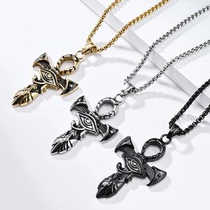 Collar con Colgante de Acero de Titanio Vintage con Símbolos del <span class=keywords><strong>Ojo</strong></span> de <span class=keywords><strong>Horus</strong></span> y Cruz Ankh del Antiguo Egipto - <span class=keywords><strong>Amuleto</strong></span> Cultural de Nicho - Product Image 2