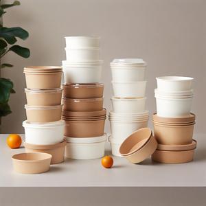 Fournitures de restaurant Bols à salade en papier à emporter avec couvercles Contenants alimentaires Préparation de repas Vaisselle à emporter Bol en papier blanc - Product Image 3