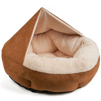 Lit d'hiver semi-fermé pour animaux de compagnie, en suède doux et pelucheux, rond et chaud, pour chat et chien, confortable pour l'intérieur