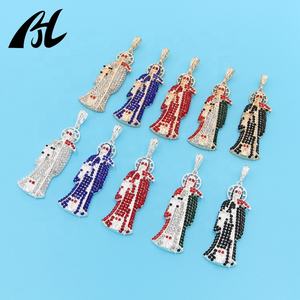 Collares con Colgantes de Joyería de Moda para Hombre con Dijes de Búho y Estatua de la Santa Muerte en Circón Tricolor Chapado en Oro - Product Image 5