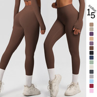 Spot Europe États-Unis Serré Couleur unie Ponçage double face Taille haute Séchage rapide Spandex/Nylon Yoga infroissable