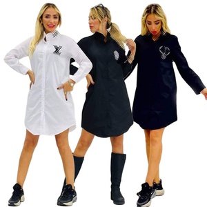 Luxury Brand Women's Clothing Solid Color Simple Embroidered Letter Shirt Dress - Product Image 1