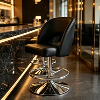 Tabouret de bar moderne à dossier incurvé noir 360 °   Chaise de bar pivotante réglable en hauteur en cuir PU pour hall d'hôtel, café, réception