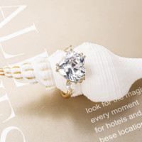 Bague en laiton plaqué or 14 carats CM Fashion Jewelry, trois pierres en zircon cubique taille cœur, cadeau de mariage pour femme