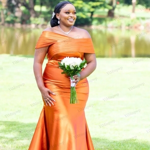 <span class=keywords><strong>Abiti</strong></span> <span class=keywords><strong>da</strong></span> <span class=keywords><strong>Damigella</strong></span> Personalizzati Arancione Bruciato, Vestito Lungo <span class=keywords><strong>da</strong></span> Sera Formale <span class=keywords><strong>da</strong></span> Donna in Raso con Spalle Scoperte, Stile Aso Ebi, Vestido De Lujo - Product Image 5