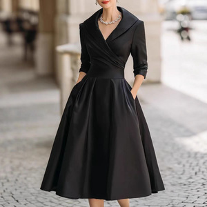 Abito Elegante Formale da <span class=keywords><strong>Donna</strong></span> 2026 in Raso Tinta Unita a Vita Alta Vestibilità Slim per Siti Web Indipendenti - Stile Europeo Americano - Product Image 1
