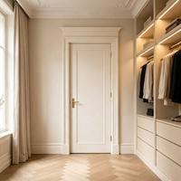 Porte en bois composite laqué crème avec cadre décoratif imperméable pour villa, appartement, hôtel, chambre à coucher, portes à battants