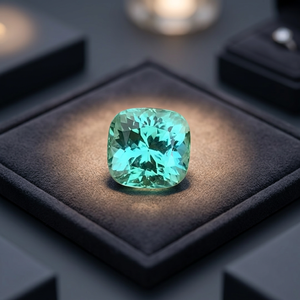 Turmalina Azul Seafoam Natural de Afganistán, Corte Excelente en Forma de Cojín, 4.15 CT, Limpia al Ojo, 9.0x8.7x7.2mm - Product Image 2