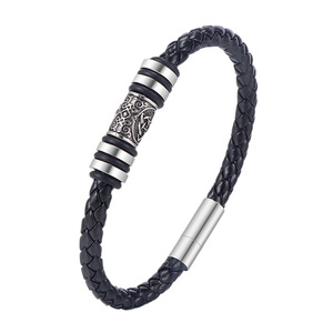 Moda nórdica vikingo serie joyería tejido cuero Vintage exquisita pulsera de cuero negro <span class=keywords><strong>para</strong></span> <span class=keywords><strong>hombres</strong></span> mujeres regalos de fiesta - Product Image 5