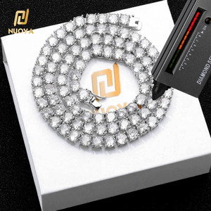 NUOYA High Quality Hiphop Jewelry 2mm 3mm 4mm 5mm VVS Moissanite Diamond Silver Plated Brass <strong>Tennis</strong> Chain <strong>Necklace</strong> for <strong>Men</strong> Women - Product Image 1