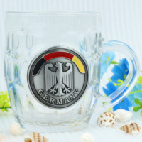 Vente en gros de tasses à bière en verre avec logo personnalisé en alliage de zinc, souvenir touristique