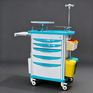 Xe đẩy cấp cứu đa năng, im lặng, có khóa, làm bằng nhựa bền, dùng cho bệnh viện di động, có ngăn kéo cấp cứu ABS. - Product Image 1